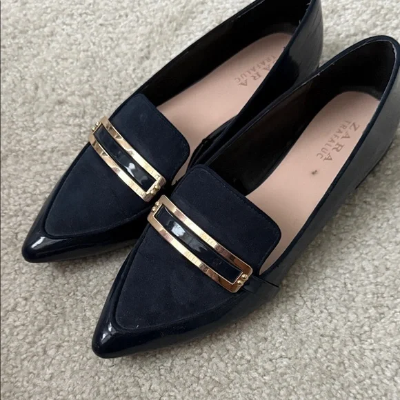 Zara Women's Navy Loafers with Gold Accent size 40 - Picture 7 of 7